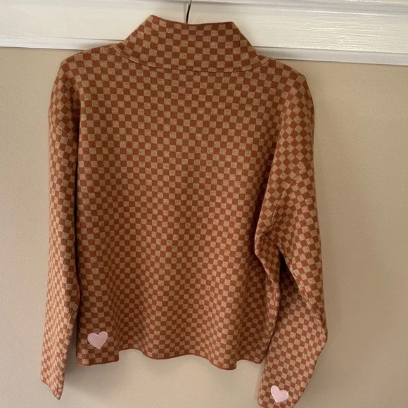Maeve Brown Checkered Sweater with Pink Heart from Anthropologie - Picture 5 of 10